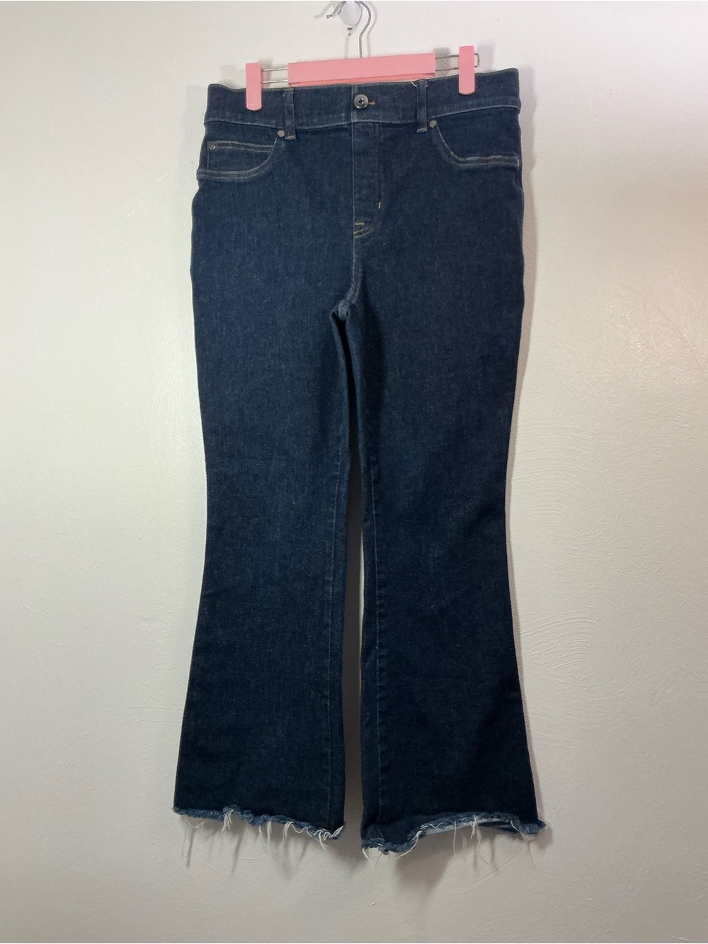 SPANX Dark Blue Flare Jeans with Frayed Hem Size Large
